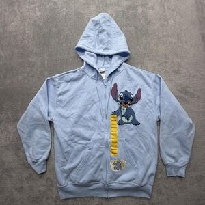 Disney Stitch Hoodie Womens Medium Light Blue Full‎ Zip Graphic Fleece Top